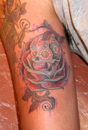 skull rose tattoo