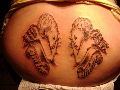 A male with angel tattoo on his neck. children angel tattoos.