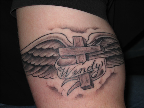 angel cross tattoo